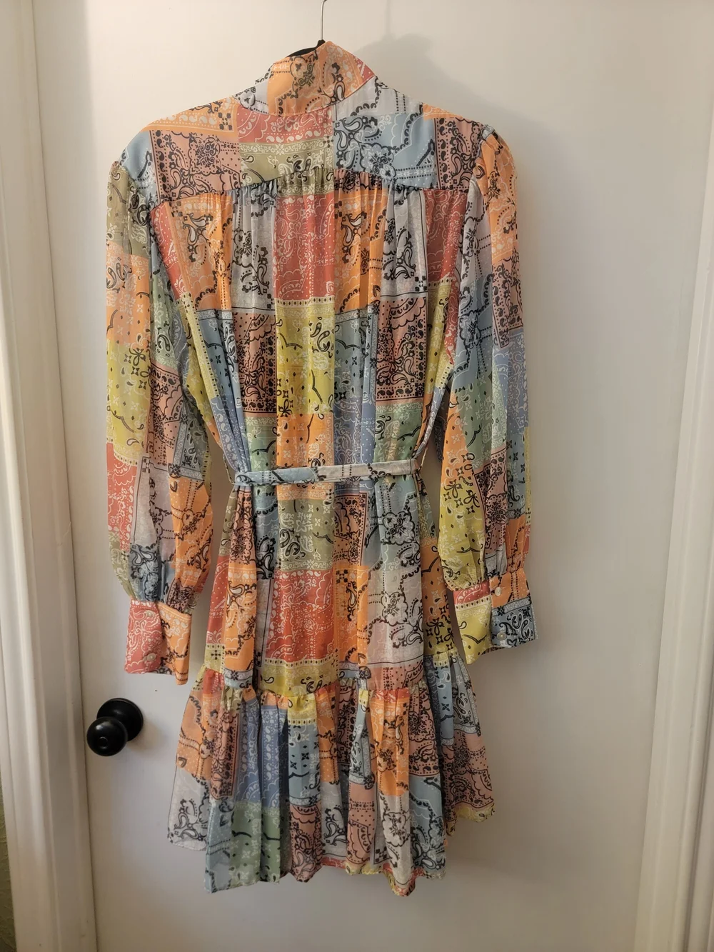 Patchwork Bandana Print Mini Dress with Tie Waist